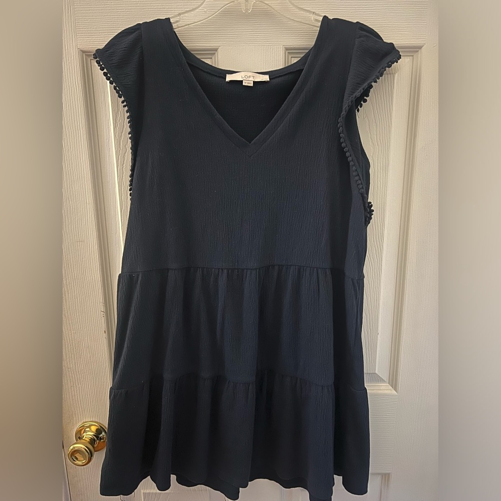 LOFT navy blue ruffle dress
